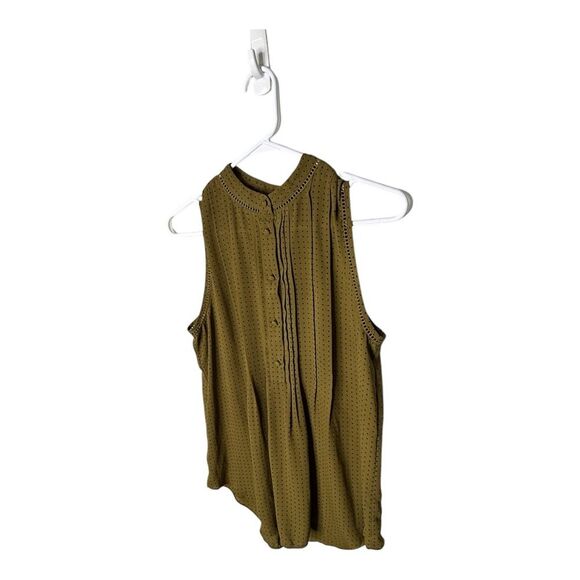 ANN TAYLOR Blouse sz m Olive Ruffle Sleeveless Button Down Mandarin - Picture 3 of 10